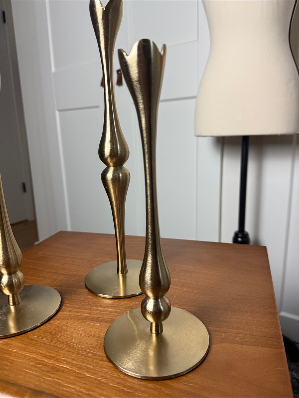 NEW Anthropologie Marizia Gold Taper Candle Holder - Set of 3 sold out online - Picture 6 of 9